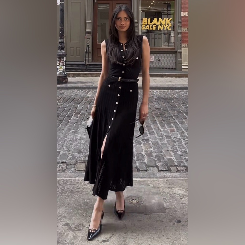 Black Sandro Tuileries Pointelle Knit Midi Dress